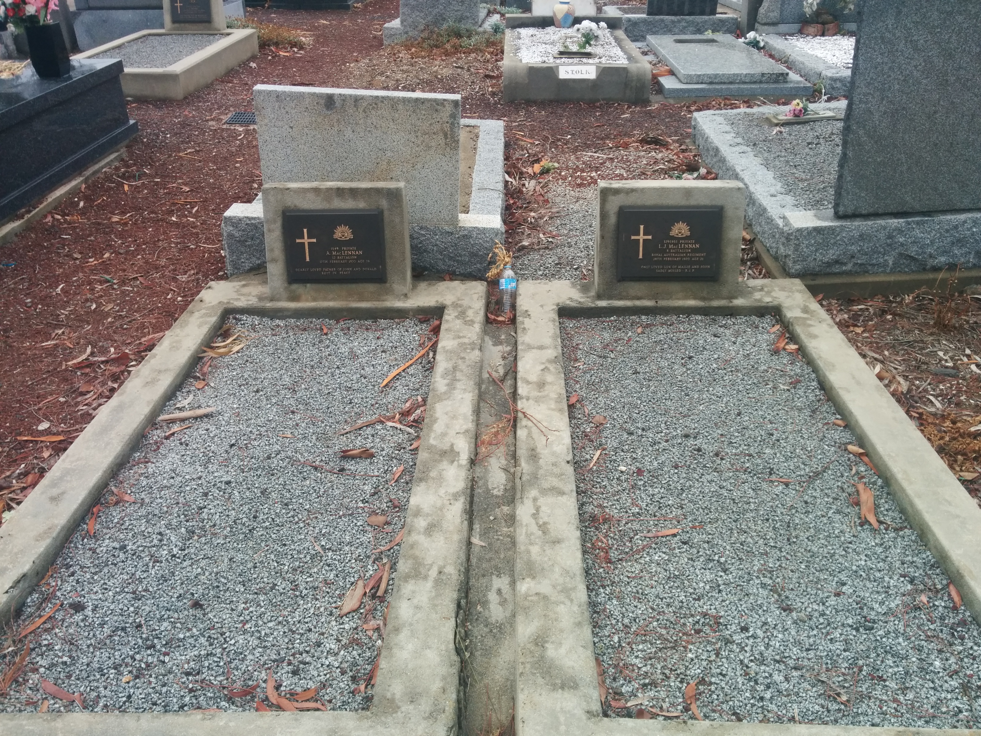 Photo of headstones/Larry James MacLennan d1970 hdstn Keilor cem